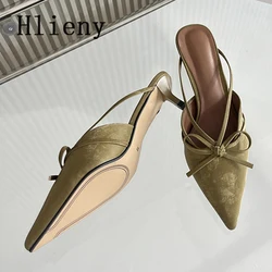 Hlieny Fashion Design Butterfly-Knot Pointed Toe Low Thin Heels Mules Slippers Women Pumps Shallow Slingback Sandal Female Shoes