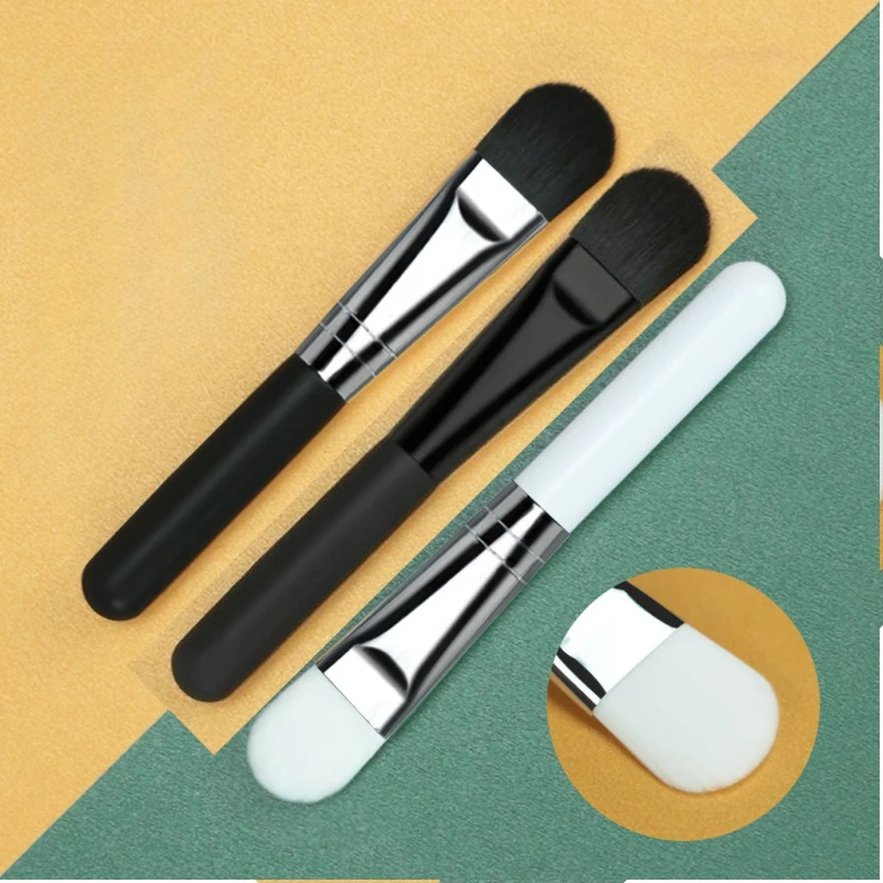 แปรงมาส์กหน้า ขนแปรงนุ่ม แบน สำหรับทำความสะอาดผิวหน้า ผสมรองพื้น ด้ามไม้ คุณภาพสูง อุปกรณ์แต่งหน้า
