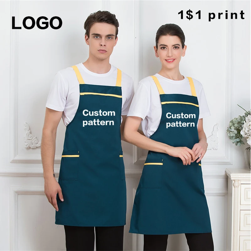 Kitchen Dining Room Shoulder Apron Adjustable Tooling Custom LOGO Milk Tea Coffee Shop Waiter Apron Overalls Printed Name