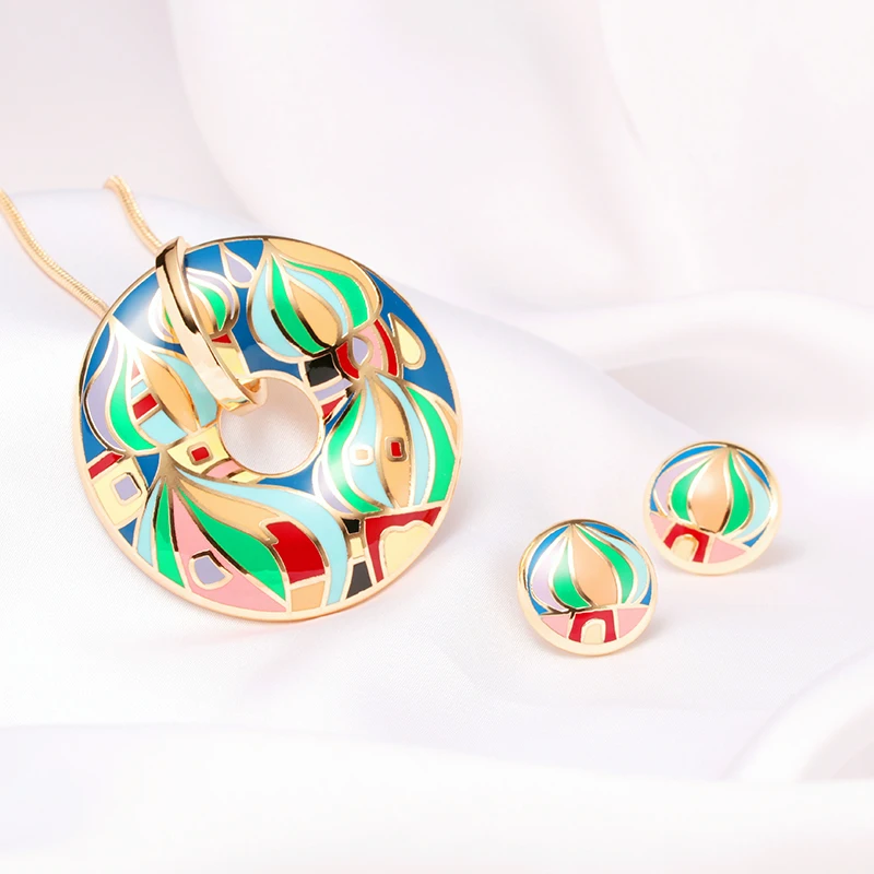 Newest Fashion Vintage Jewelry Sets Bohemian Necklace Earrings Set Enamel Necklace Earrings