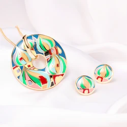 Newest Fashion Vintage Jewelry Sets Bohemian Necklace Earrings Set Enamel Necklace Earrings