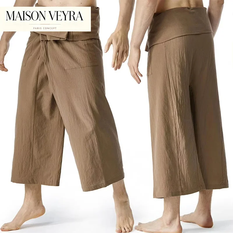 Pantalones de Pescador Tailandeses Casuales y Holgados para Hombre, Pantalones Harem con Cordón en las Piernas, Pantalones Anchos de Artes Marciales, Pantalones de Yoga para Mujer, Pantalones Pirata
