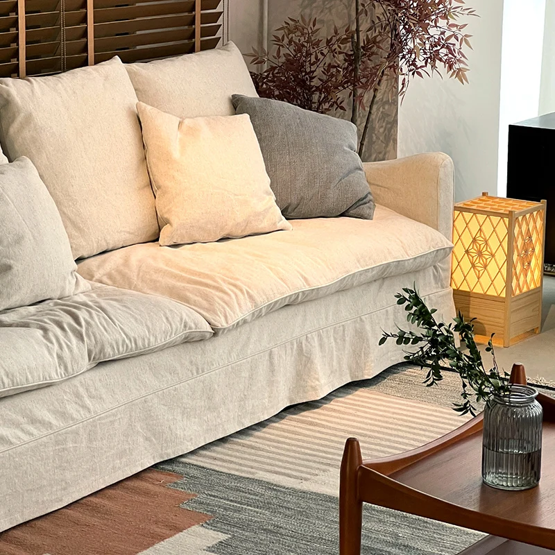 

Small apartment living room cotton and linen down super soft fully dismantled and washed linen fabric sofa