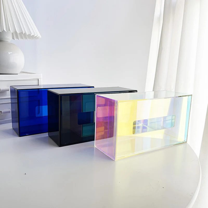 Creative Nordic Rainbow Acrylic Tissue Box Facial Tissue Dispenser Box Desktop Colorful Acrylic Napkin Holder Decoration