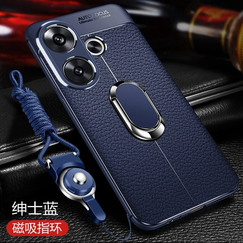 Magnetic Case For Poco F6 Case Holder Ring Cover For Xiaomi Poco F6 5G Redmi Turbo 3 PU Soft Silicone Shell Shockproof Bumper