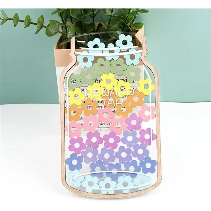 A69elearning Incentive Tool Wooden Star Jar 2Pcs Children' S Reward System, Desktop Decoration For Classroom& Home
