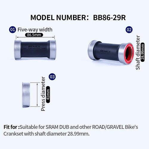 Imagen 2 del producto SENICX BB86 DUB soporte inferior ajuste a presión movimiento Central de cerámica de 41mm adecuado para SRAM DUB 28,99mm eje manivela de bicicleta de grava de carretera