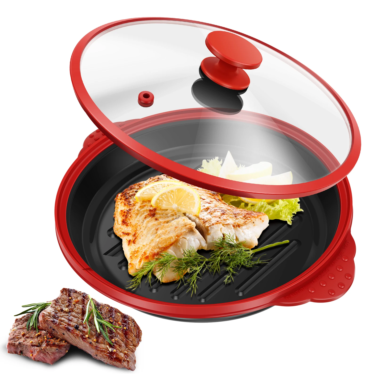 

Термостойкая форма для выпечки в микроволновой печи с силиконовой ручкой и крышкой, посуда для микроволновой печи, кухонные аксессуары