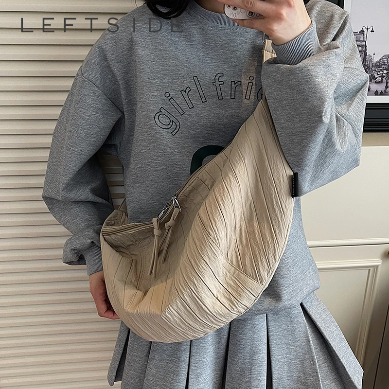 

LEFTSIDE High Capacity Soft Cloth Crossbody Bags for Women Shoulder Bags Females 2025 New Summer Trend Simple Hobo Handbags
