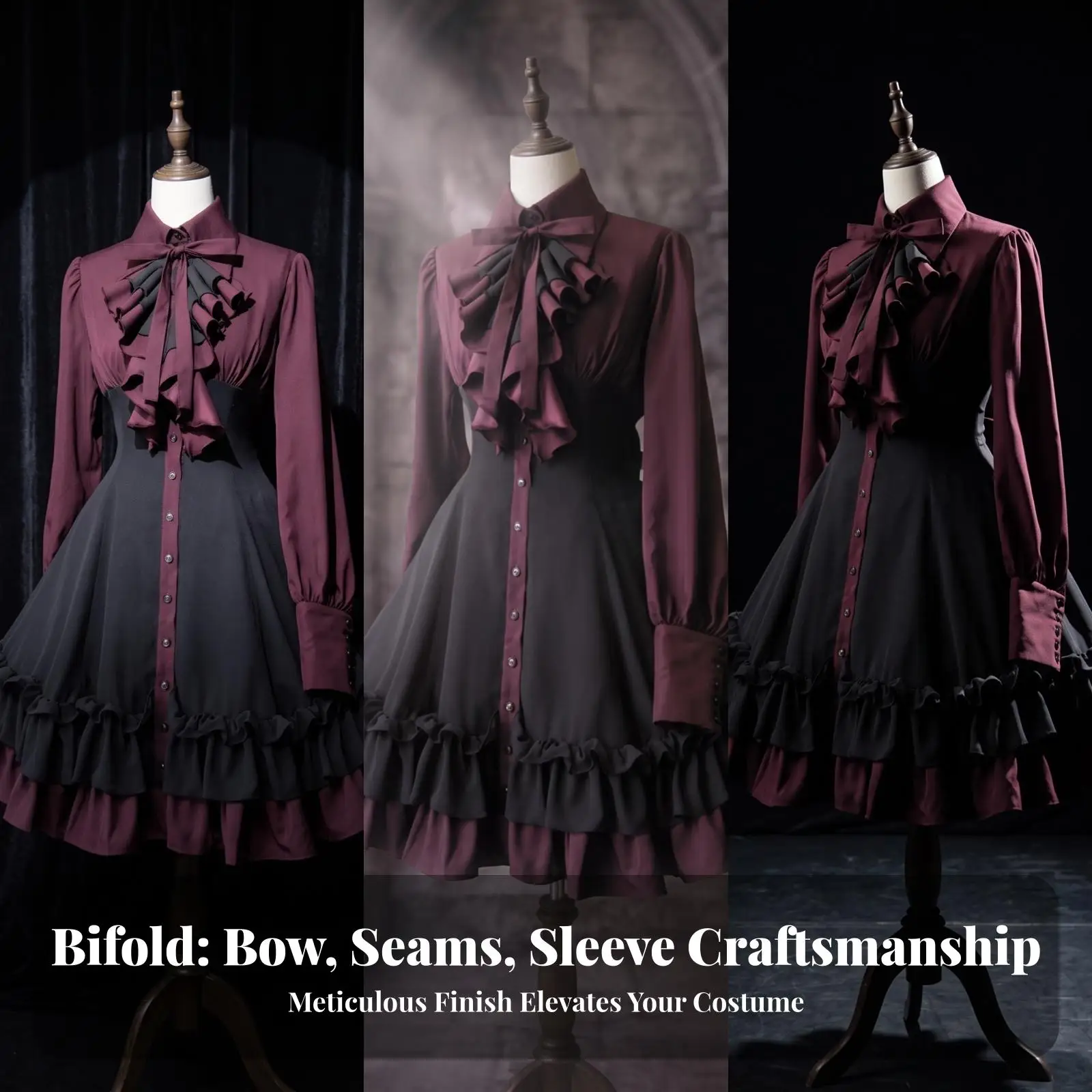 Modest Gothic Maxi Dress for Women Long Sleeve Ruffle Trim Vintage Style Dress for Themed Party Photo Shoot Elegant Gathering