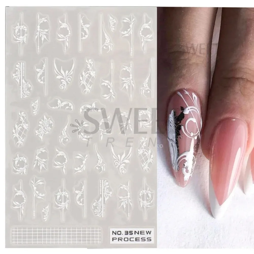 Autocollant pour Nail Art en dentelle blanche, breloque florale en acrylique, curseur adhésif élégant pour mariée de mariage, conception de ligne Simple, décalcomanie de manucure