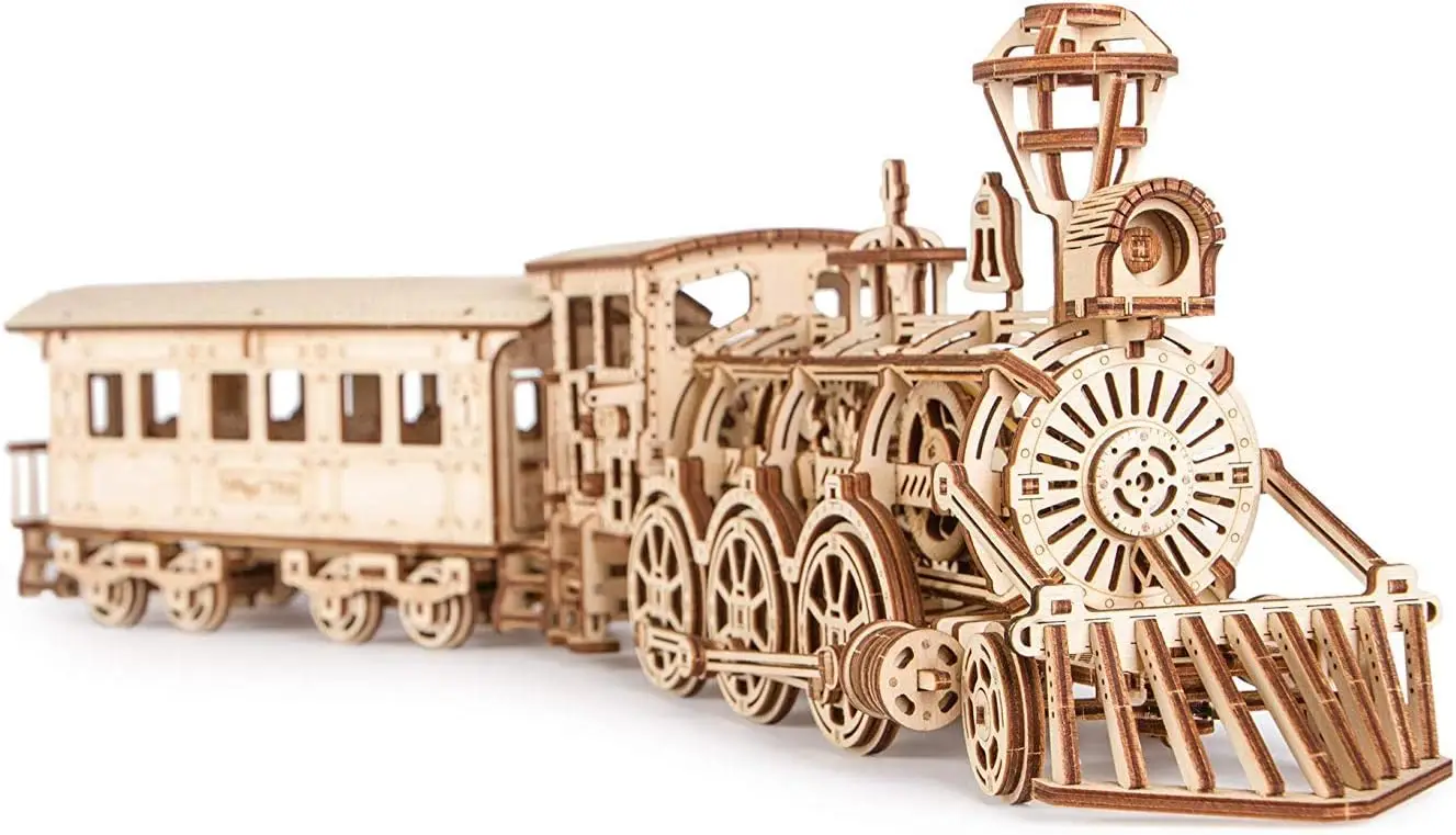 Trenino giocattolo in legno con ferrovia-34 x7 ''-Kit modello meccanico giocattolo treno locomotiva-puzzle in legno 3D per adulti e bambini a