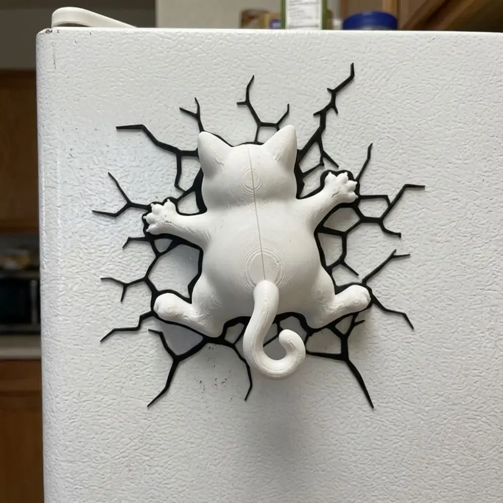 Novelty 3D Crack Cat Fridge Magnet Climbing Back 3D Printed Crack Cat Refrigerator Magnet Plastic Optical Illusion
