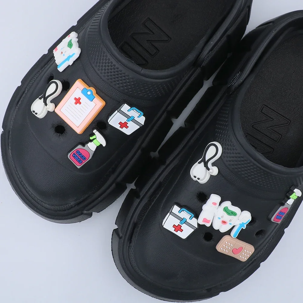 1 Piece Shoe Charms Accessories Cute Cartoon Hospital Notes Pins Slipper Medical Teeth Shoe Decoration Buckles PVC Holiday Gifts