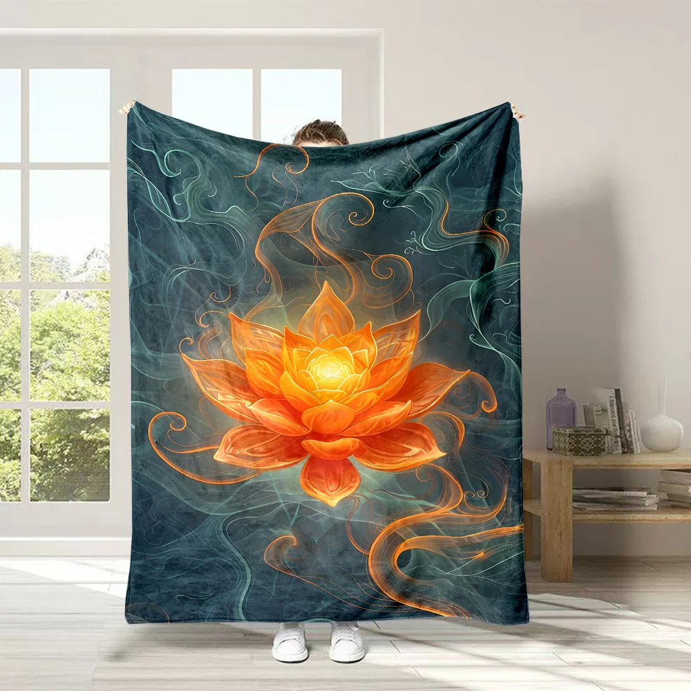 Luminous for Lotus Design Flannel Throw Blanket - Soft, Reversible, All-Season Comfort for Couch, Bed, Office, and Travel - Uniq