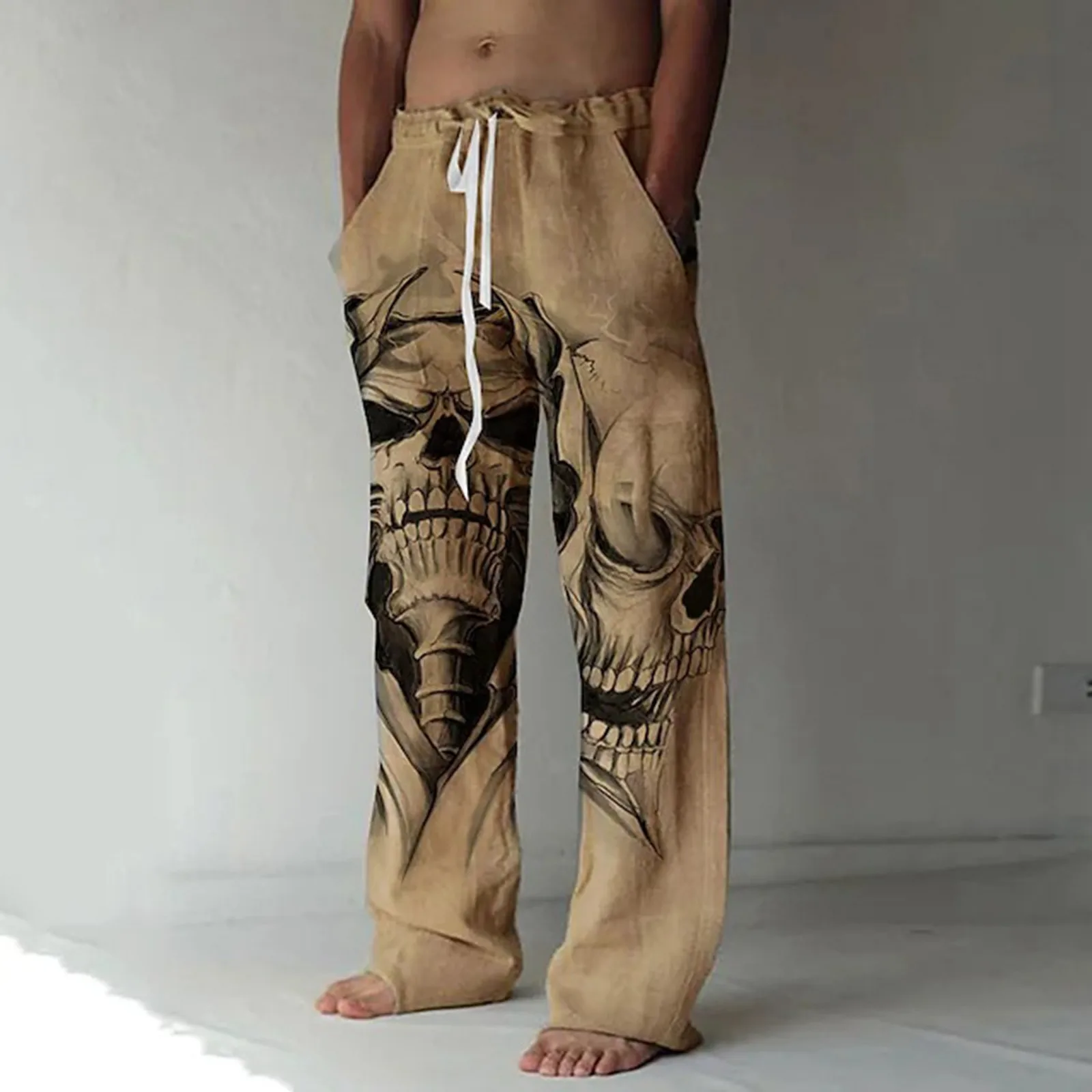 Pantalones holgados para hombre, Pantalón recto, informal, Y2k, Calavera europea, moda americana, talla grande, Verano