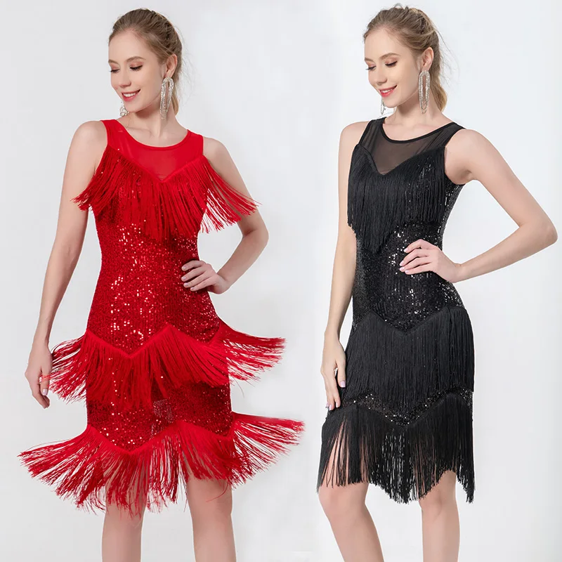 

Sparkling Stage Performance woman sequin dancing dress female Ballroom Samba Tango Latin Female Sequin latin dancing dress