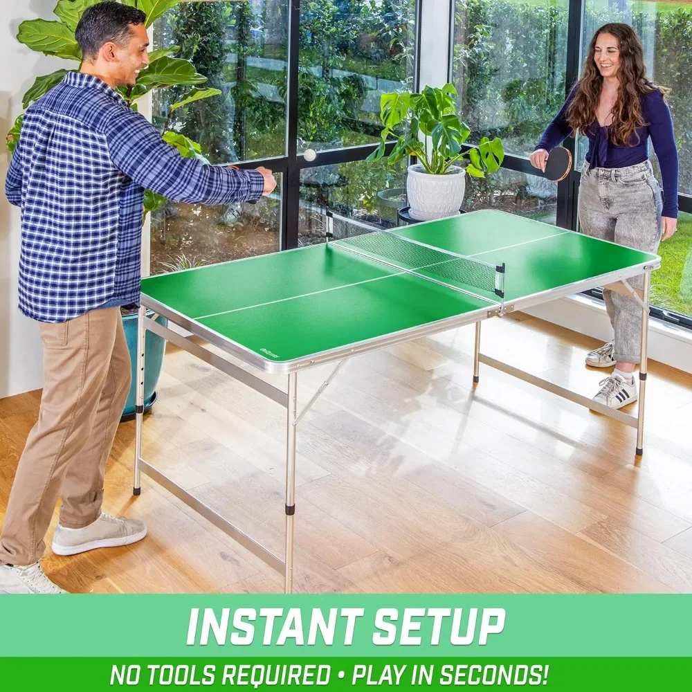 6 x 3 feet medium table tennis table set, height adjustable - green or blue