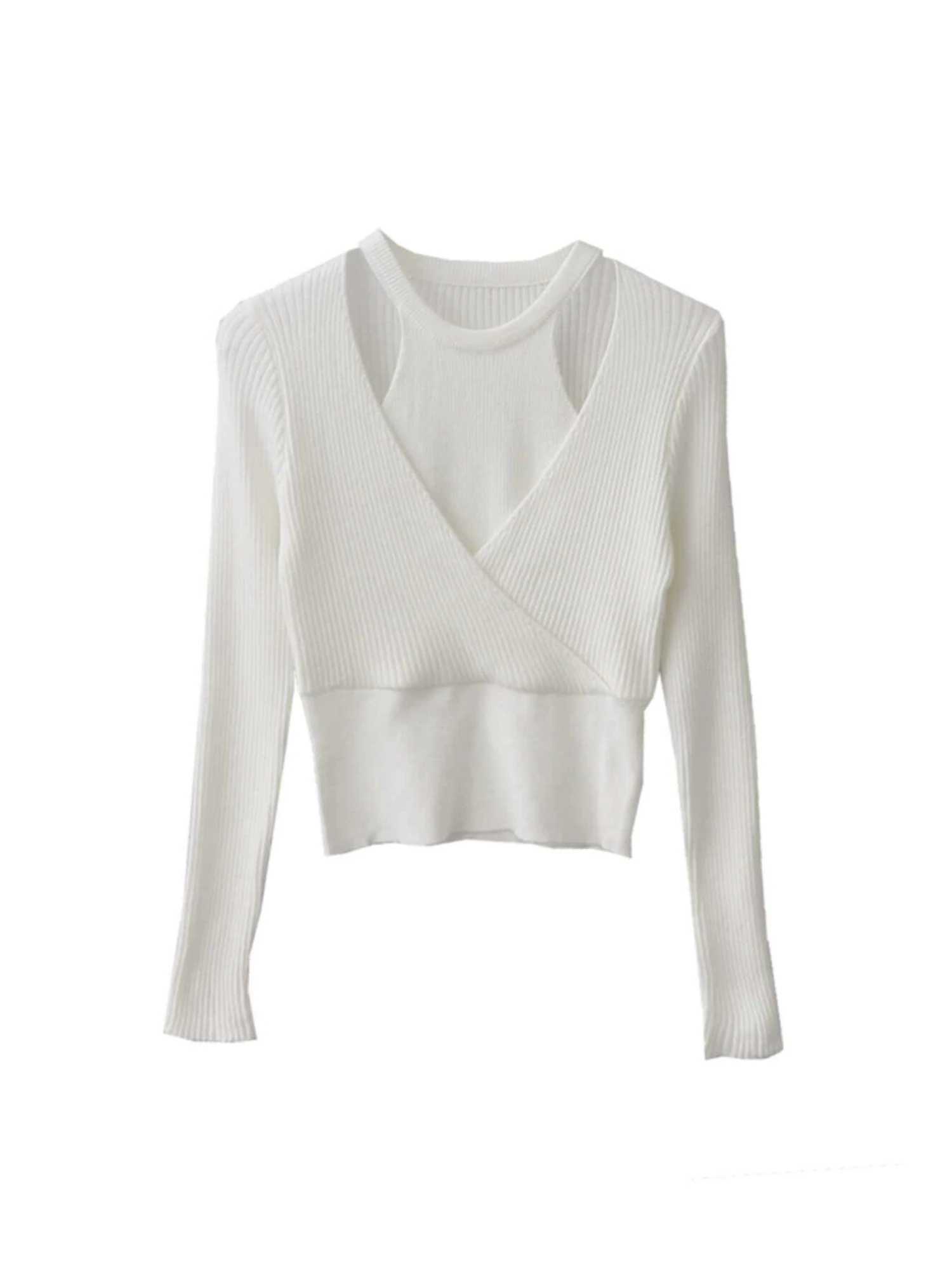 Damski szary sweter z dekoltem w serek, ażurowy, z długim rękawem, w stylu Harajuku vintage z lat 2000, luźny, miękki i przytulny, na jesień 2025.