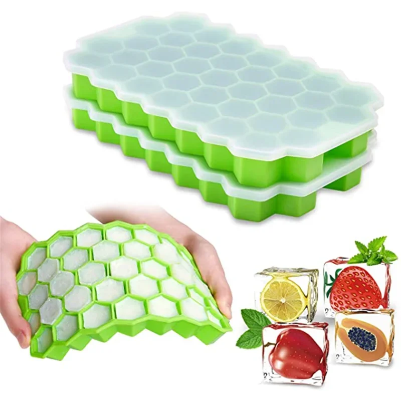 Silicone Honeycomb Shape Ice Cube Tray Silicone Ice Cube Maker Mold With Lids For Ice Cream Party Whiskey Cocktail Cold Drink