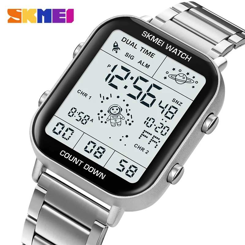 SKMEI Stainless Steel Digital Electronics Watch For Men Women Luxury Business Wristwatches Male Female Waterproof Sports Watches