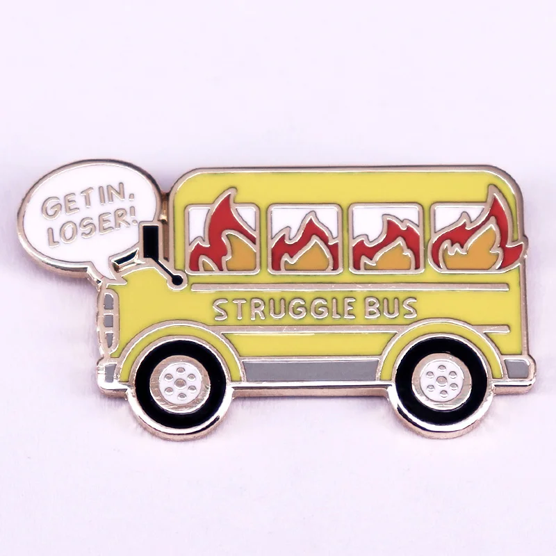 Burning Bus Badge Brooch Struggle Bus Enamel Pin Funny Hat Backpack Decoration Gift