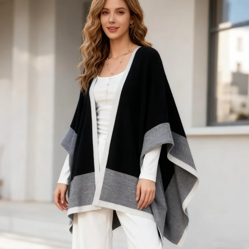 

Осенний теплый вязаный кардиган с v-образным вырезом, пальто, элегантный свободный вязаный женский свитер с накидкой и шалью, женская весенняя модная одежда