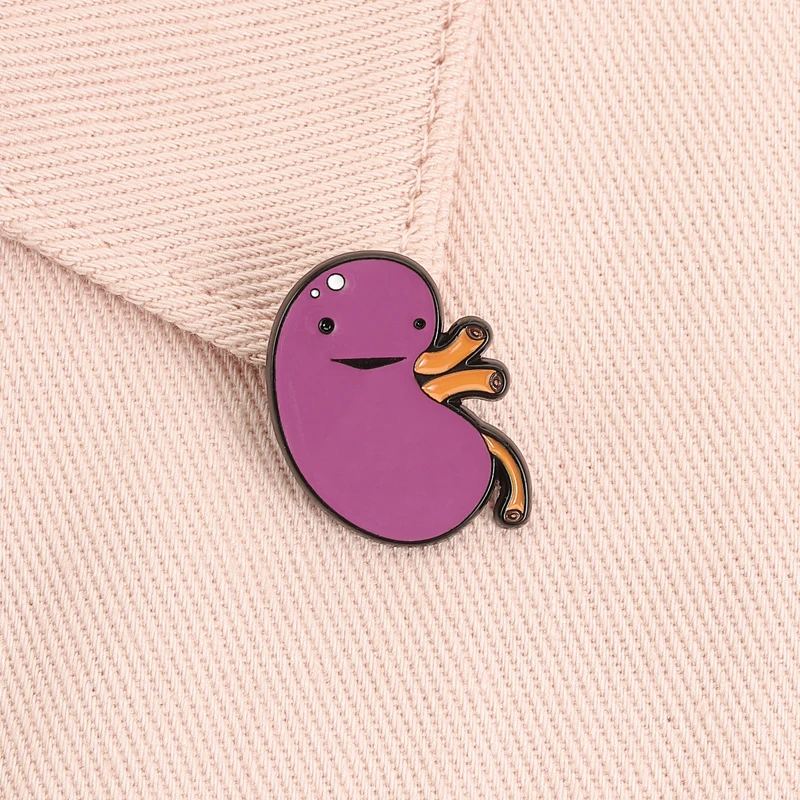 Fun Anthropomorphic Kidney Enamel Pin Purple Cartoon Smiling Organ Alloy Brooches Lapel Backpack Badge Fashion Jewelry Gifts