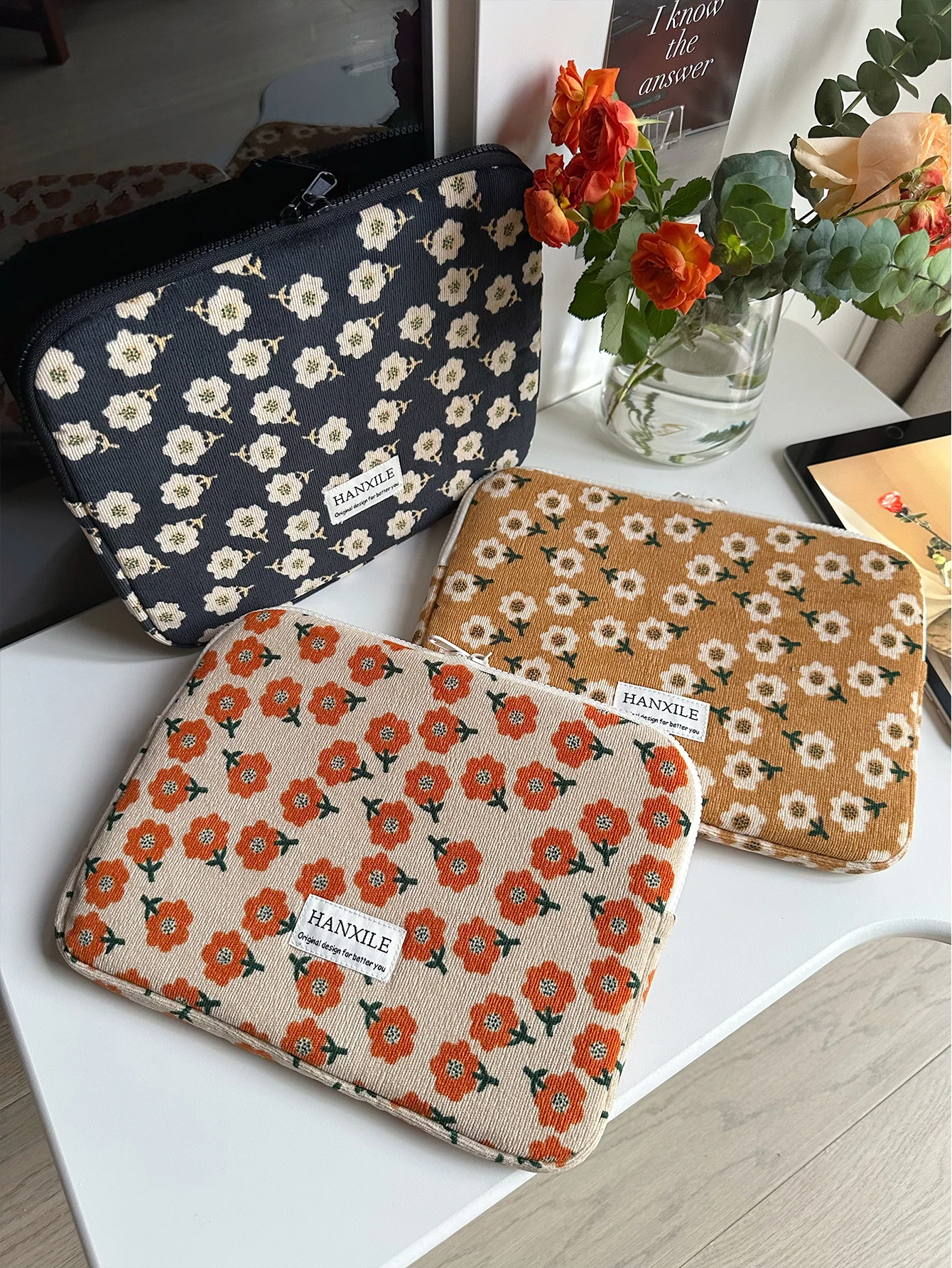 Cute Flower Laptop Sleeve Carrying Case Bag 11 13 14 15 15.6 16 Inch Portable Tablet Notebook Pouch Cover for Macbook HP ASUS