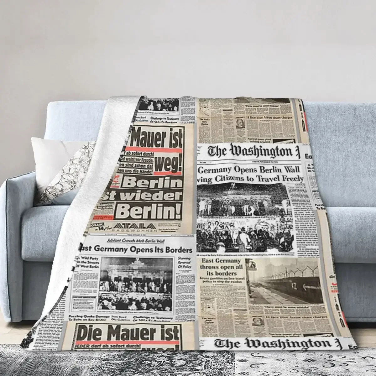 Fall Of The Berlin Wall - Newspaper Collage Blankets Soft Warm Flannel Throw Blanket Bedding for Bed Living room Home Couch