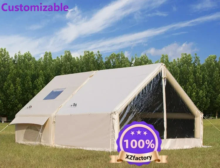 Factory Direct 2026 6.3 + 7.2 m2 cotton inflatable tent fishing camping 6.3 flat roof ridge tent