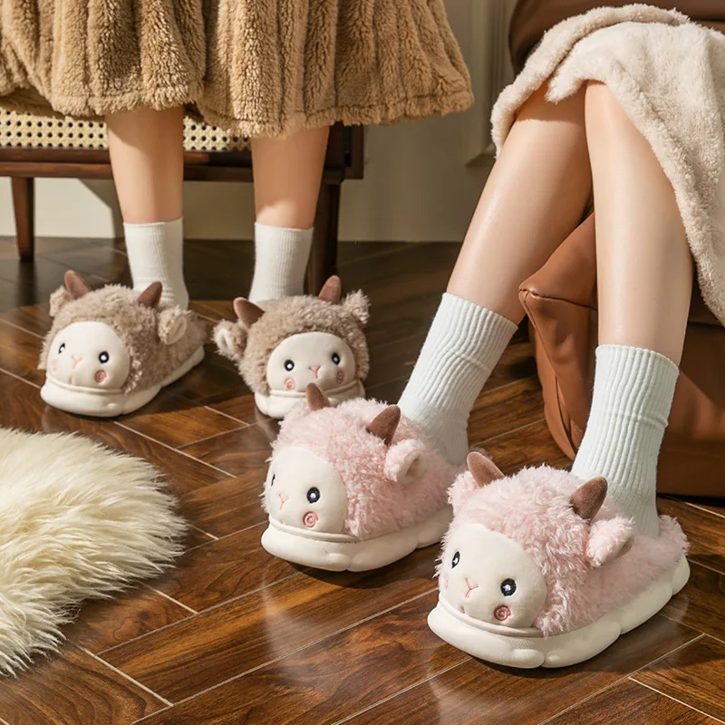 Fuzzy Alpaca Slipper Women Winter Warm Kawaii Plush Contton Indoor Floor Non Slip House Home Men Male Shoes Female 2024 New In