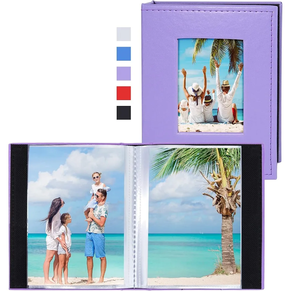 

Small Photo Album 4x6 Photos, 2 Pack Leather Cover Mini Photo Book, 26-Page Holds 52 Pictures, Artwork or Postcards Sto