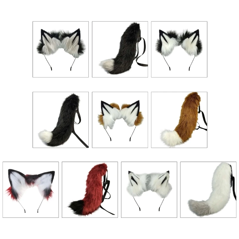 

Women Cosplay Headband Belt Fur Animal Tail Furry Wolf Cosplay Party Props Halloween Costume for Christmas Presents