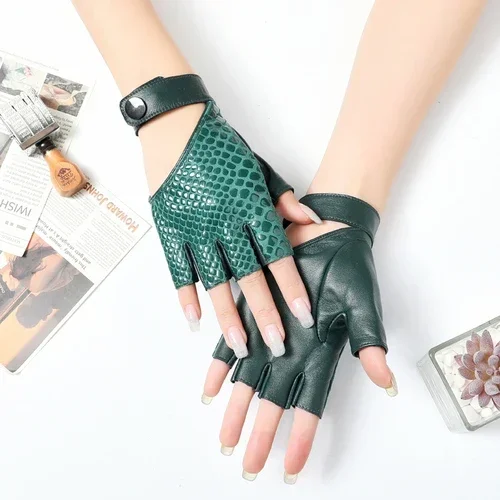 Women Fitness Sports Dance Motorcycle Gloves Punk Leather Half Finger Gloves forFashion Ladies Fingerless Driving Racing