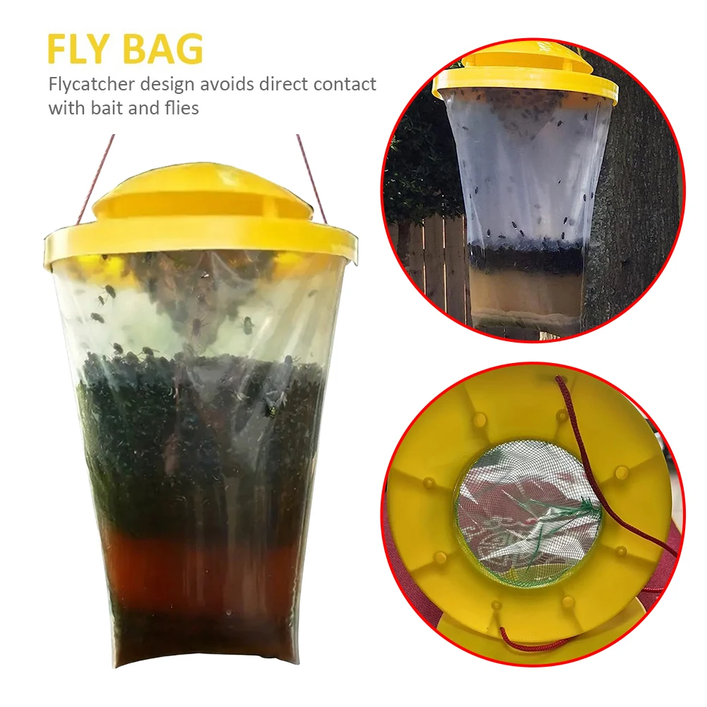 

Hanging Fly Catcher with Bait Flies Catching Bag Live Trap Attractant Container Ranch Fly Trap Insect Trap for Garden Farm Ranch