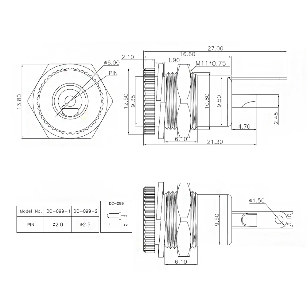 10PCS (5 pairs) 5.5x2.1mm Metal Plastic Male Plug DC Power Socket Female Jack Screw Nut Panel Mounting Connector