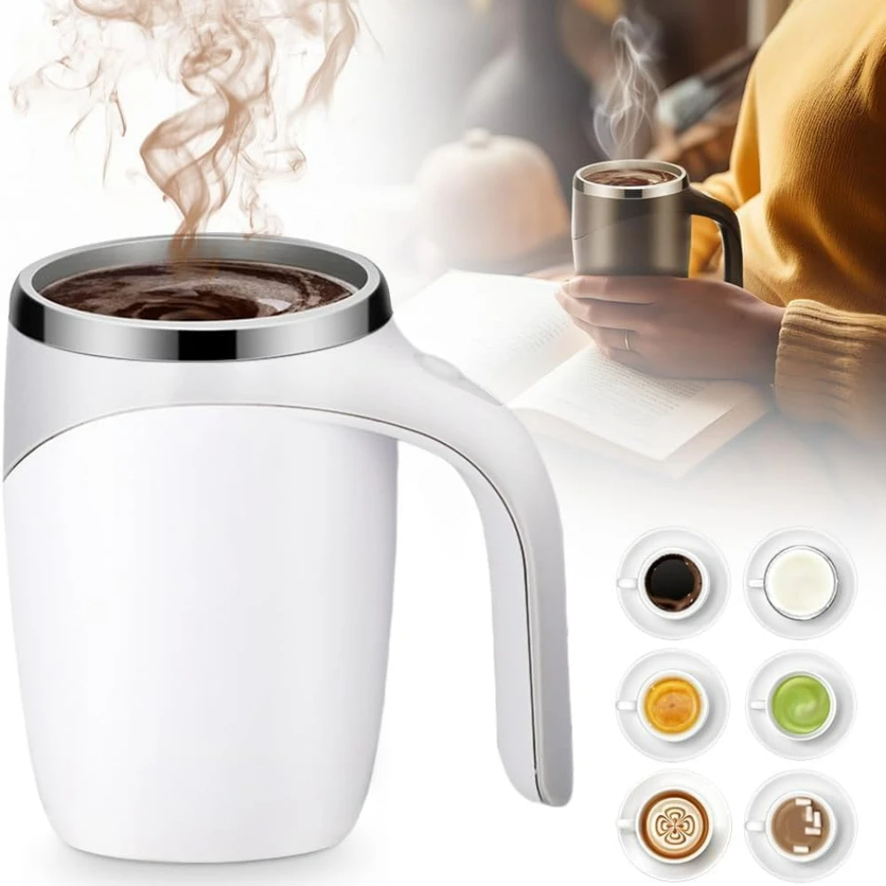 Automatic Magnetic Self Stirring Coffee Mug, Stainless Steel Lazy Man Self Stirring Cup with Lid for Home Office School Travel