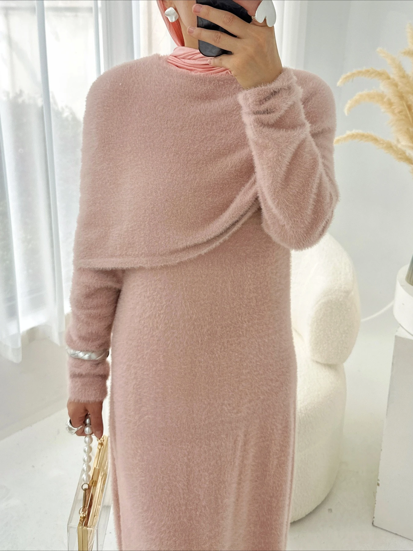 

Ид женское вязаное платье накидка комплект из 2 предметов Абая мусульманская Джалабия Рамадан однотонные платья Largos платья арабский длинный халат Марокко 2026