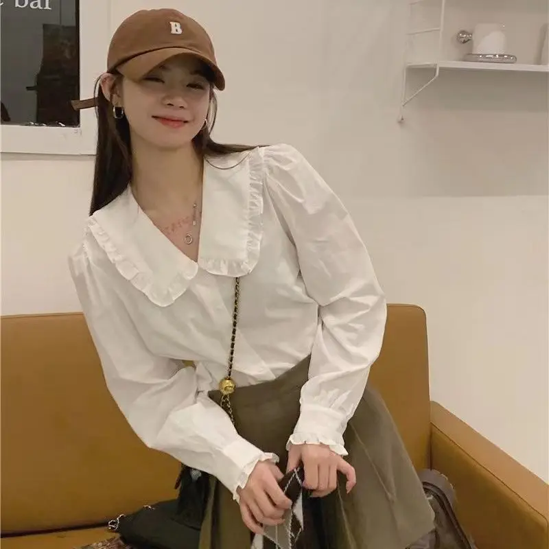 White Doll Collar Inner Shirt Women's Clothing Spring and Autumn Design Sense Niche New Style Cute Youth-Looking Long Sleeve Top