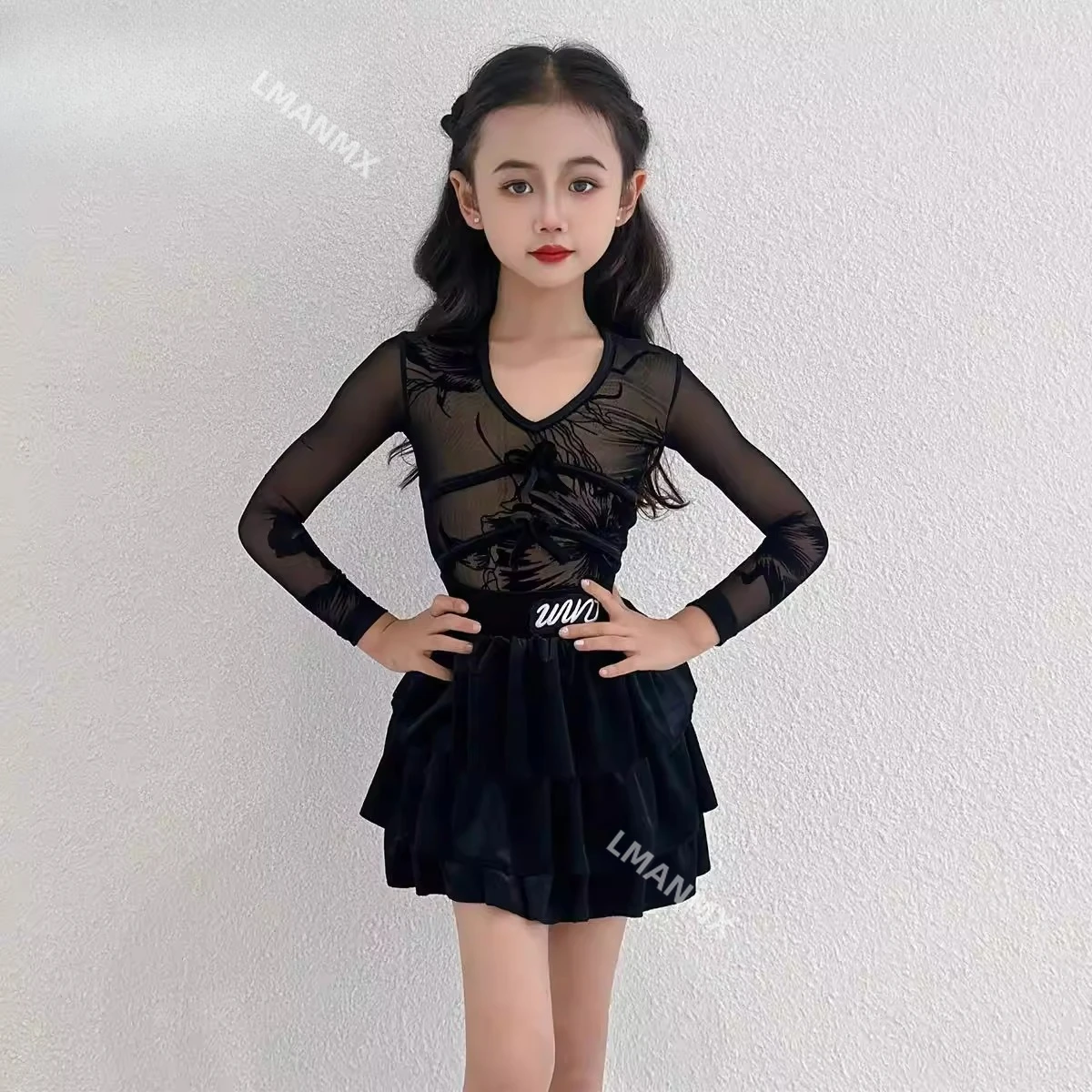 Girls' Autumn/Winter 2025 New Long Sleeve Exquisite Latin Dance Dress