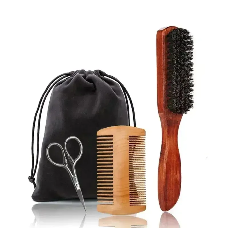 Professionele Zachte Varkenshaar Houten Baard Scheerkwast Mannen Snor Kam Kit Met Gift Bag Kapper Borstel Haar Kammen
