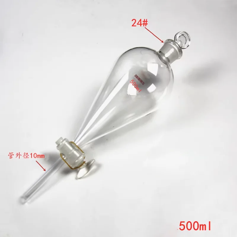 Funil esférico de separação de líquidos em forma de pêra, funil triangular com núcleo de PTFE, suporte de funil de separação de líquidos