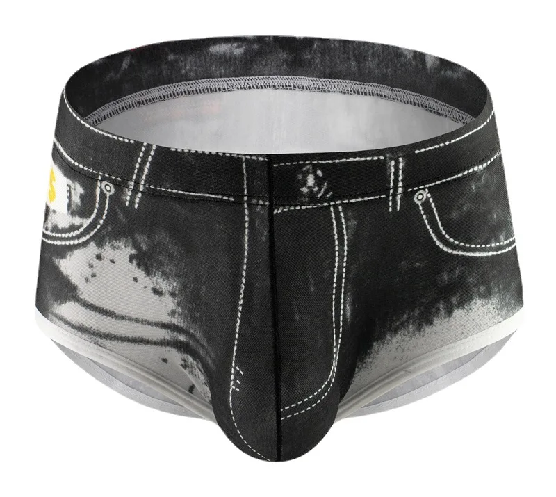 Men Imitation denim  Briefs Underwear High Elastic Print Black Underpants Jockstrap Calzoncillos Sissy Panties for Men Brief