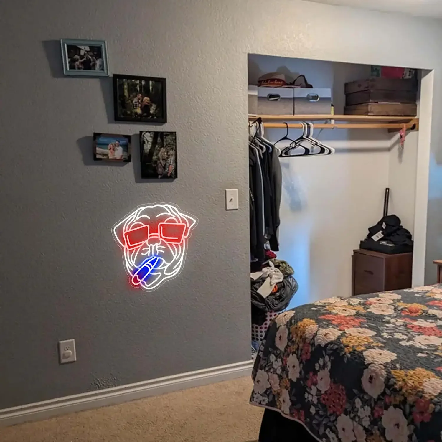 التدخين البلدغ النيون فنش الكلب LED ضوء النيون USB بالطاقة لمتجر الحيوانات الأليفة رجل كهف لعبة غرفة بار حفلة عيد ميلاد غرفة ديكور #6