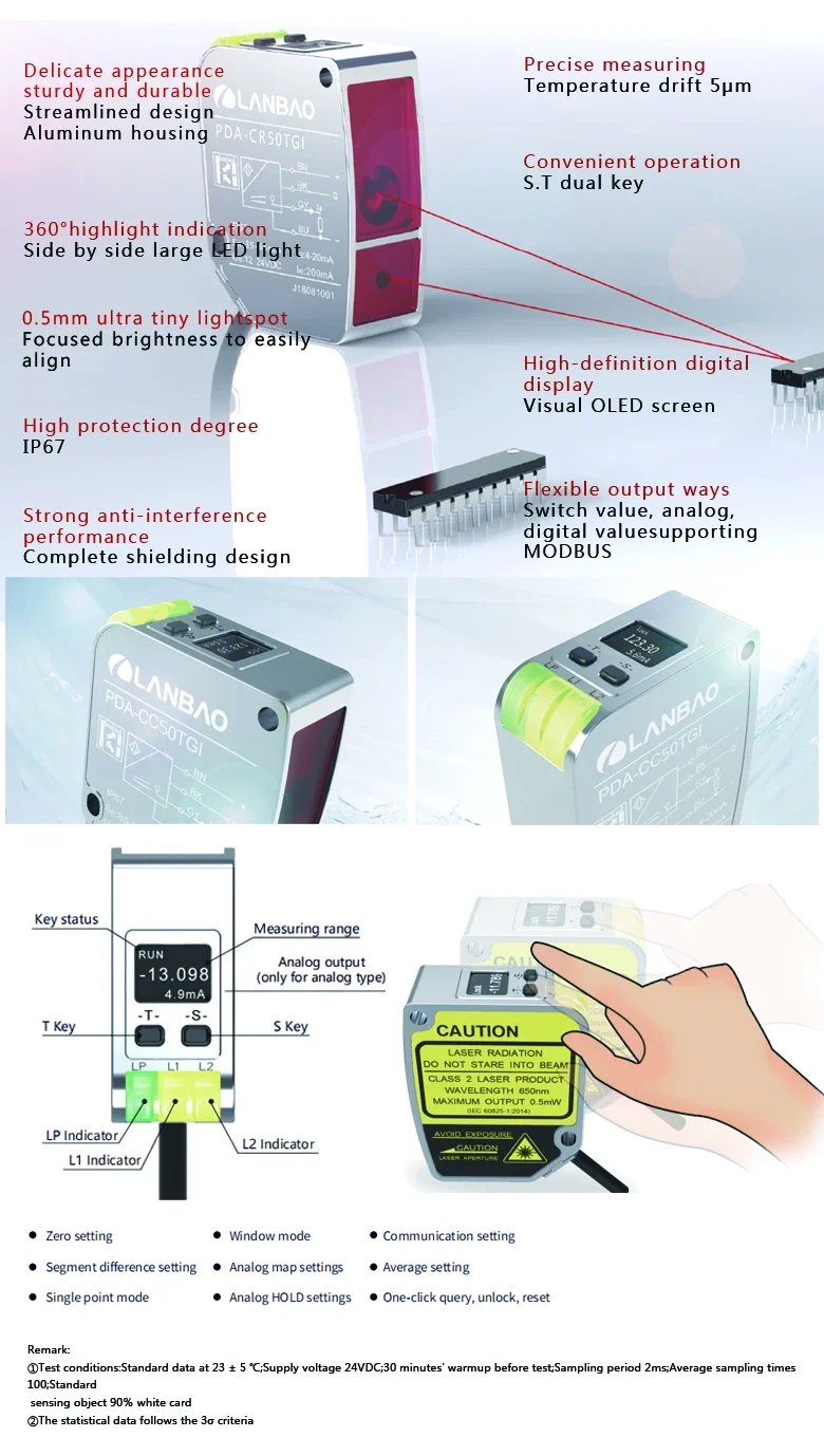 Lanbao 85mm Sensor De Desplazamiento 30vdc Standard Laser Displacement Sensor