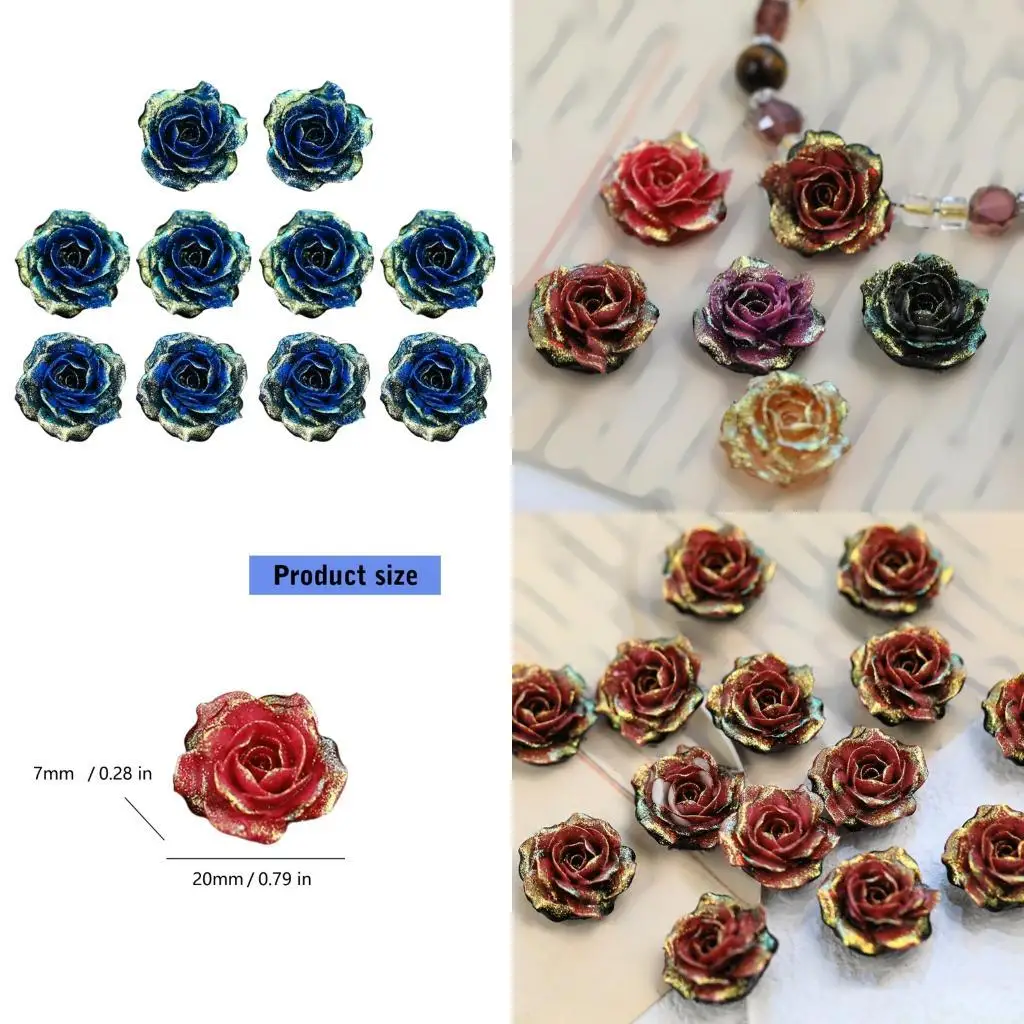 

D46E 10PCS Glittering Camellia Petals Resin Craft Supplies with Gradient Colors for Handmade Accessories and Decorations