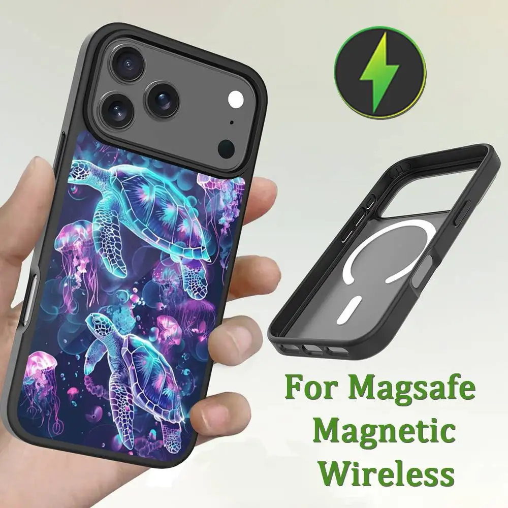 Dreamy Art Turtle Phone Case For iPhone 13,12,11,16,15,17,14,Pro,Max,Plus,Mini,Magsafe,Magnetic Wireless Charging