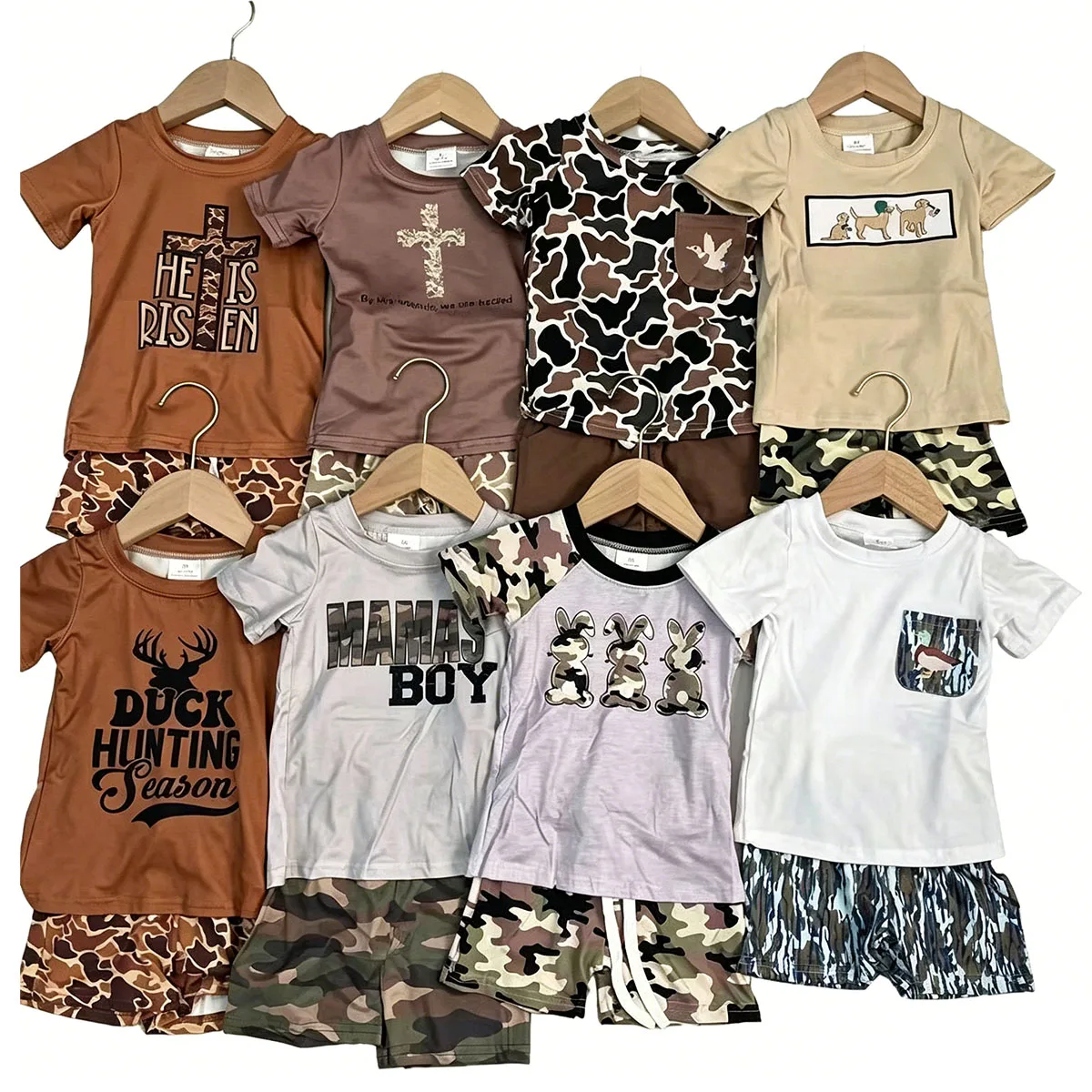 Sibling Embroidery Baby Boys Duck Hunting Deer Short Sleeve Shirt Kids Shorts Summer Outfits