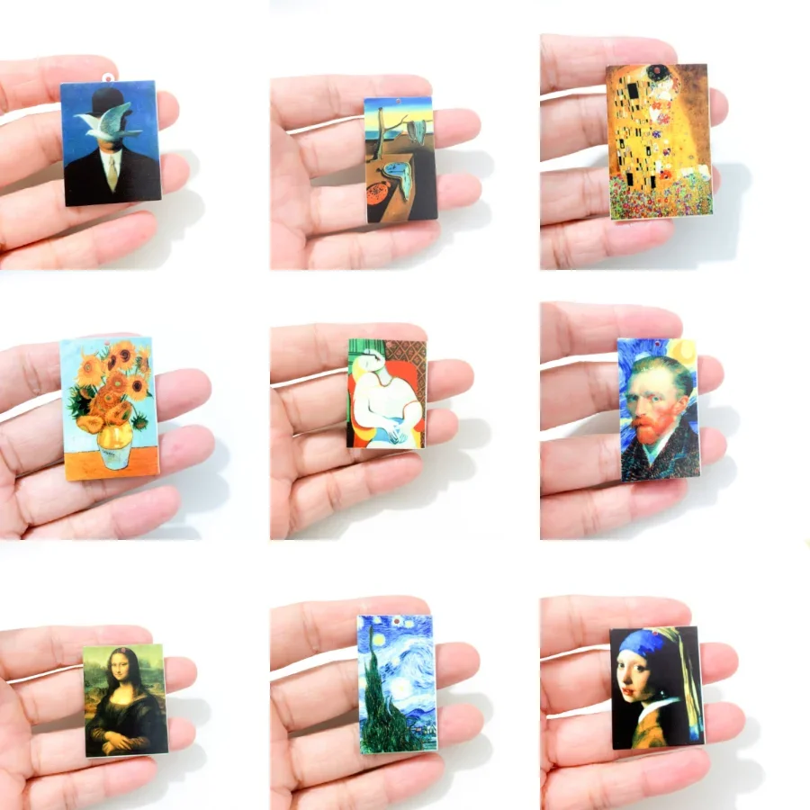 1 PC World Famous Paintings Acrylic Charms Sunflowers Mona Lisa Starry Sky Pendant Fit DIY Earrings Jewelry Making Gifts